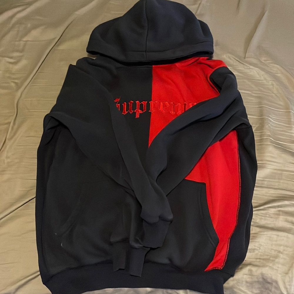 Supreme Split Old English Hooded Sweatshirt Navy/Red
